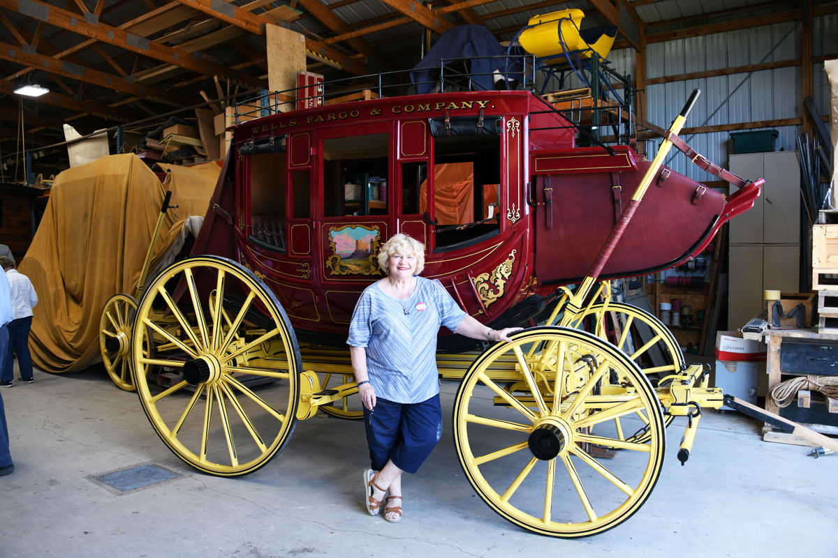 108 Bernice Mettenbrink with the Wells Fargo Wagon in Letcher, SD.JPG